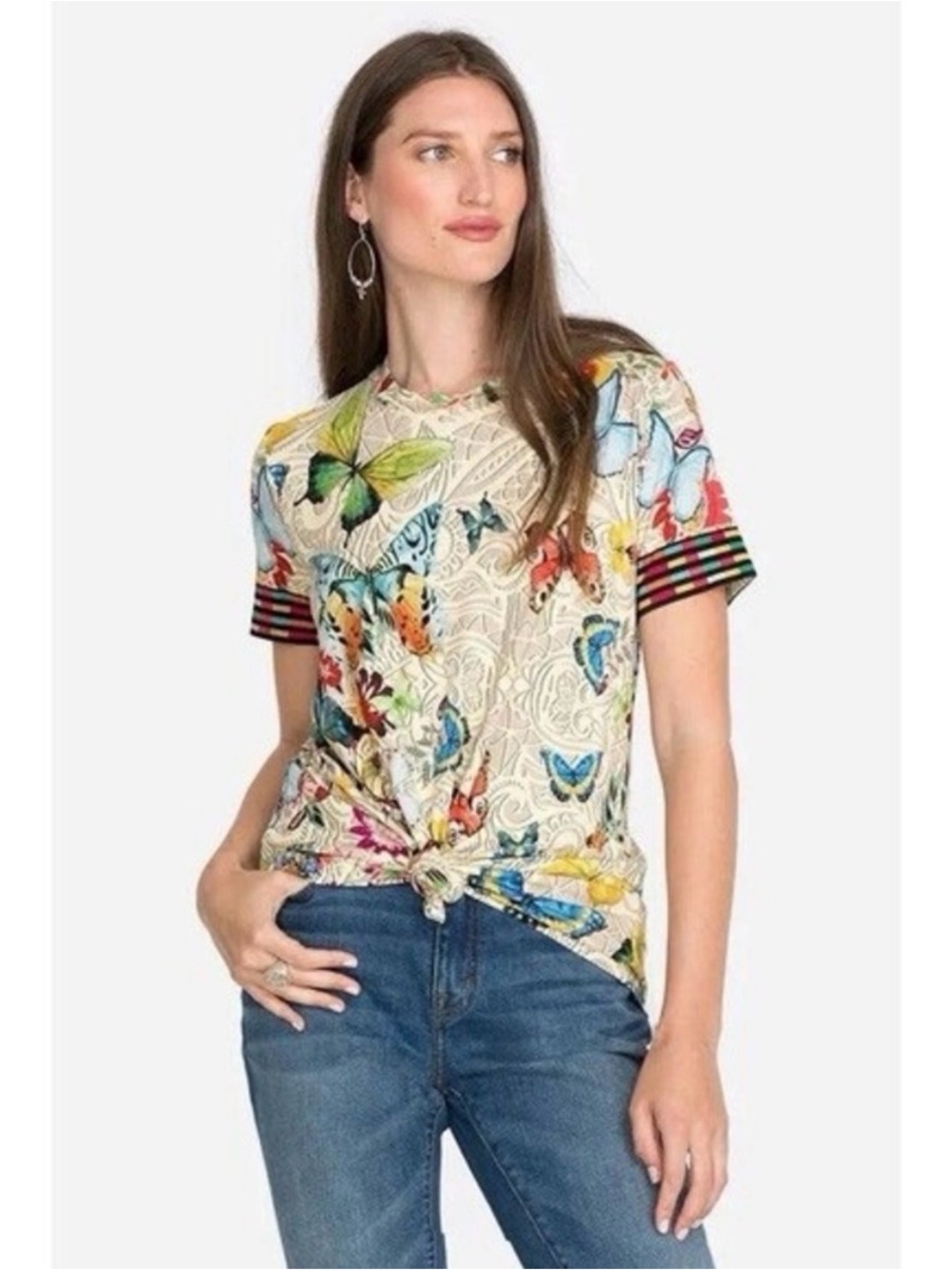 Johnny Was Mitchi Favorite Swing Tee Butterfly Floral Bamboo Top Boho Size M